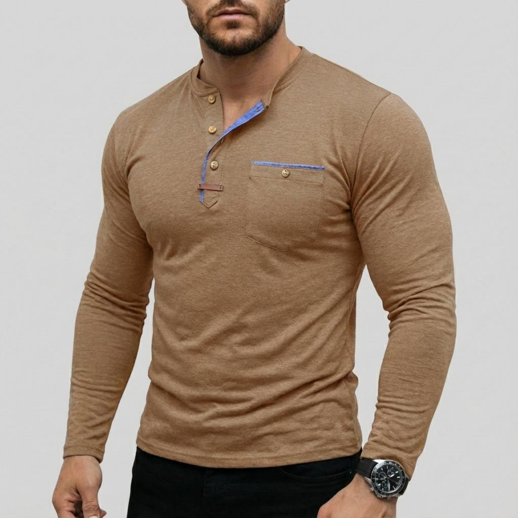 Men's casual ,color long,sleeved base layer shirt, men's button,down round,neck elastic sport top