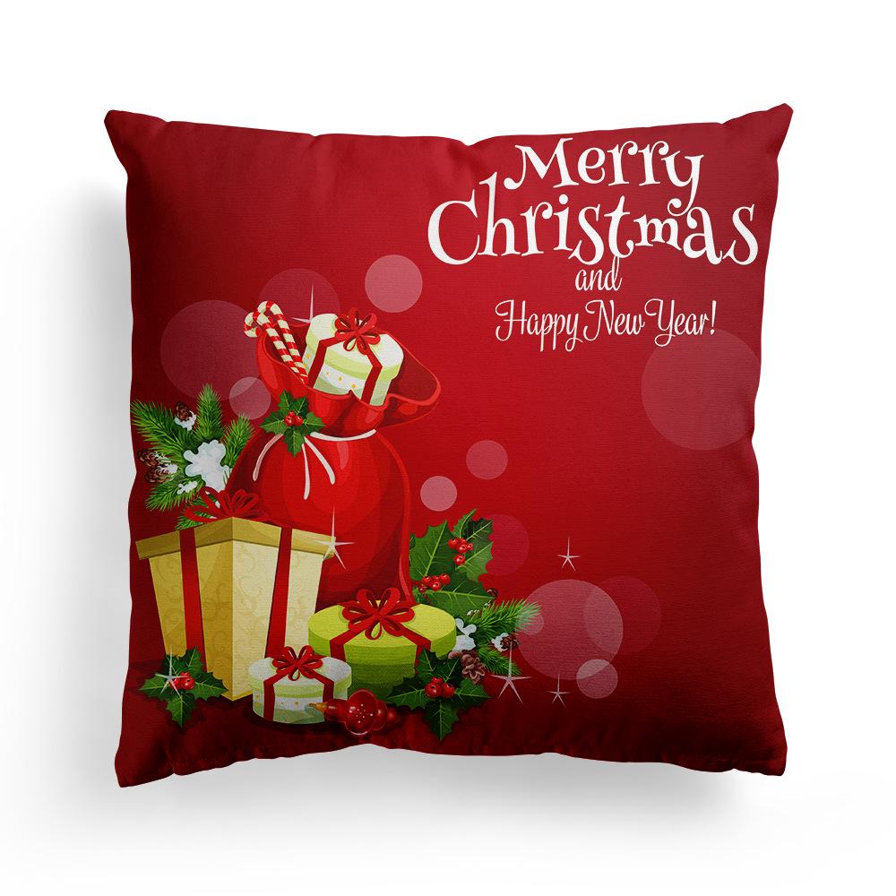 Christmas Cartoon Print Pattern Cushion Cover Home Living Room Sofa Decoration Square Polyester Throw Pillow Cover 45x45cm