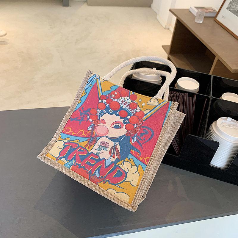 

Оригинальная простая льняная сумка, женская сумка-тоут в японском и корейском стиле, модная мультяшная литературная сумка для закусок, экологичная сумка для бэнто