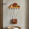 Office Badge Holder Solid Wood Key with 5 Hooks, Decorative Wall Mounted Rack, Space Saving Organizer for Entryway Kitchen And Hat Rack