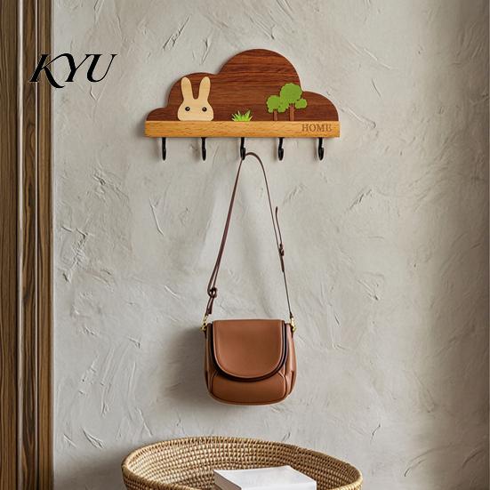 Office Badge Holder Solid Wood Key with 5 Hooks, Decorative Wall Mounted Rack, Space Saving Organizer for Entryway Kitchen And Hat Rack