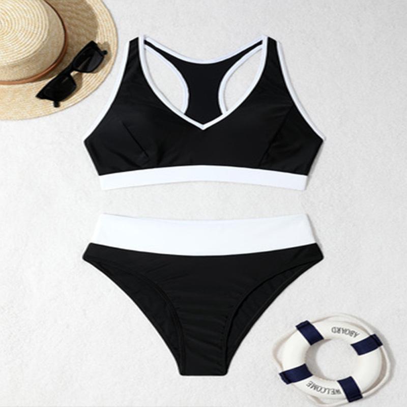 

2024 Color Block Hollow Back Sexy Bikini Swimwear for Women S чёрный