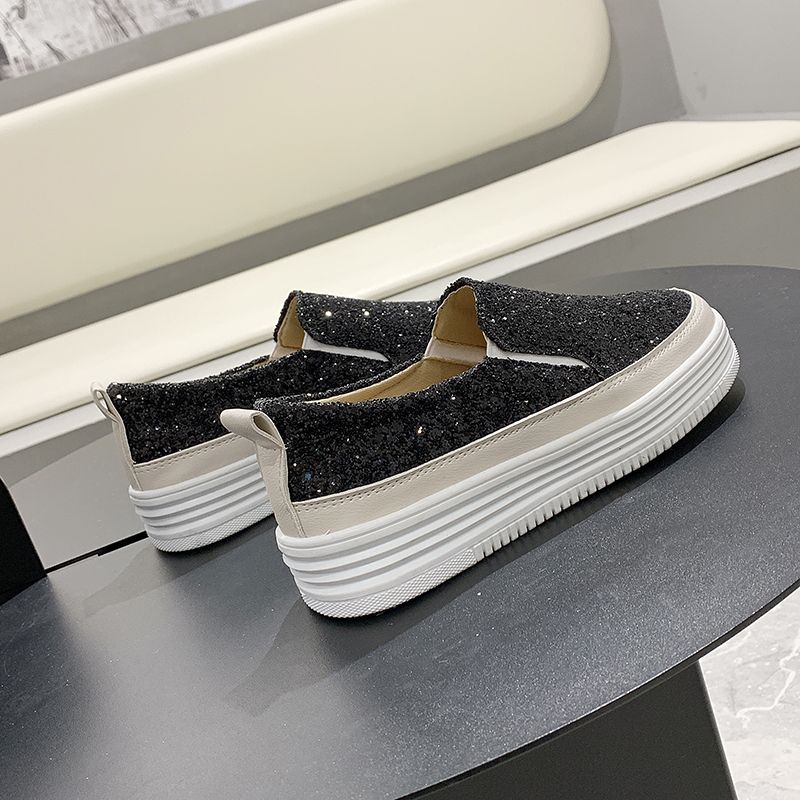 Spring Autumn Daily Routine Casual Slip On High Platform Shoes Women Fashion 2025 Comfortable and Elegant Sequins Woman Footwear