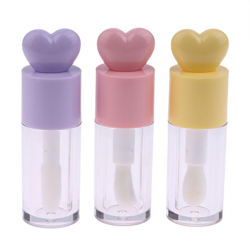 Tubos Criativos Fofos em Formato de Coração para Gloss Labial Transparentes Vazios Tubos Cilíndricos DIY para Bálsamo Labial 4ml com Aplicador Frasco de Batom Recarregável