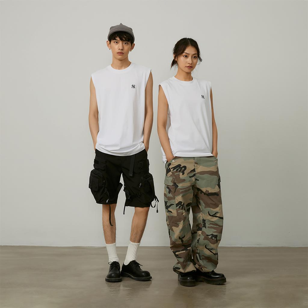 New MLB Base Logo Tank Tops Unisex Ecru 3ATKB0243-50WHS