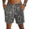 Men Drawstring Casual Shorts Lightweight Quick Dry Summer Shorts Five Inch Inseam with Tropical Tree Print for Outdoor Beach Sports