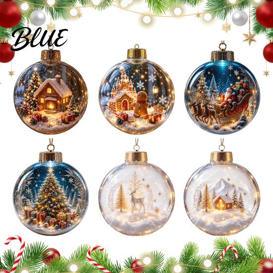 Holiday Ornament Ball Christmas with LED Lights Snow Scene Acrylic Clear Sphere Decor Shatterproof Xmas Tree Hanging Seasonal Party Supplies