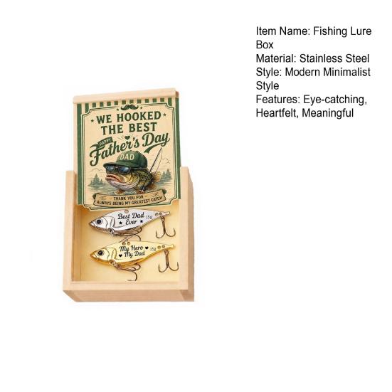 2 Pcs Fishing Lures with Wooden Box Set, We Hooked The Best Dad Personalized Engraved Fishing Lures, Father's Day Gift for Dad, Husband