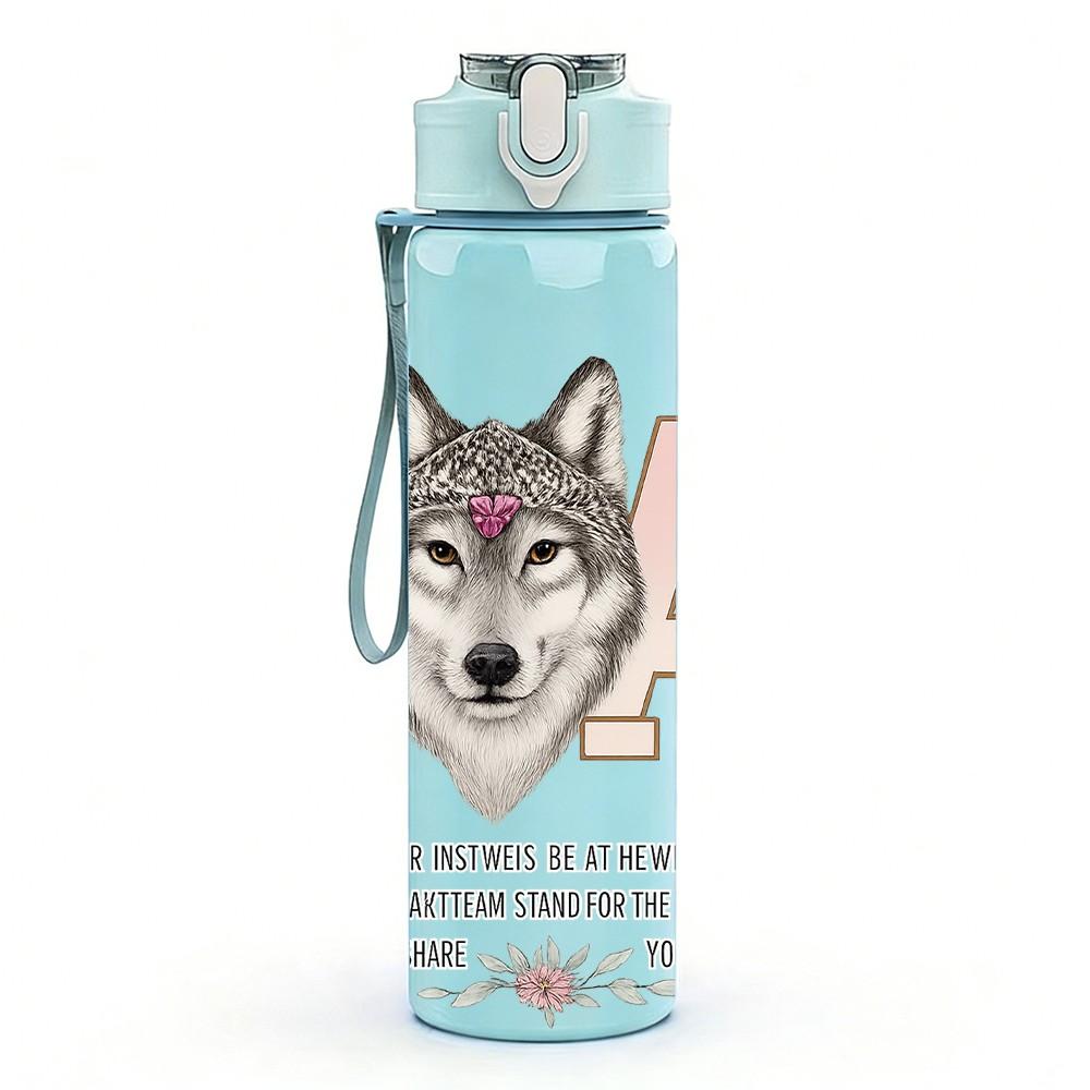 1PC Wolf Girl Letter A Combine 750ml Color Plastic Sports Water Bottle Leakproof Flip Straw Lid Suitable for Sports Office Home Use