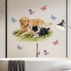 Creative Greenery Floral Dog Butterfly Wall Stickers, Self-Adhesive Decor for Bedroom Living Room Background Decoration