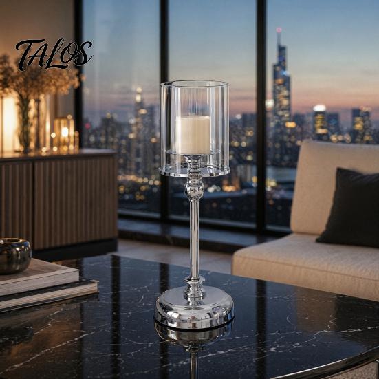 Talos Glas Kerzenhalter, Europäischer Stil Säulen Metall Hoher Kerzenständer für Kerzen und Teelichter, Romantische Tischmitte Hochzeit Party Heimdekoration