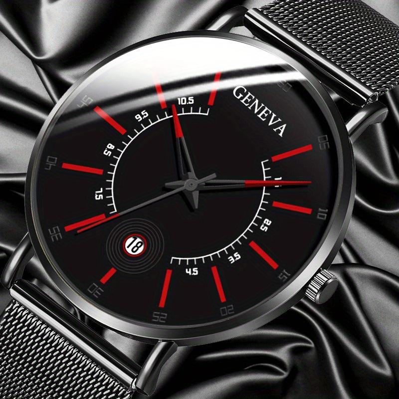 2ks/sada módních pánských obchodních hodinek se síťovaným řemínkem, quartzových hodinek, klasických kreativních kalendářních náramkových hodinek a náramku