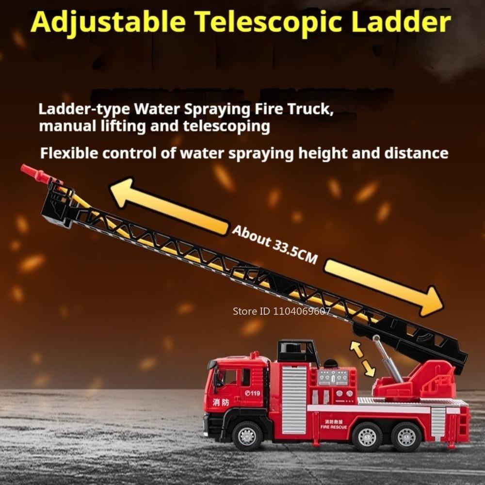 1:50 Water Tank Aerial Ladder Fire Truck Model Toys Alloy Diecast Miniature Engineering Vehicle Sound Light Pull Back Boys Gifts