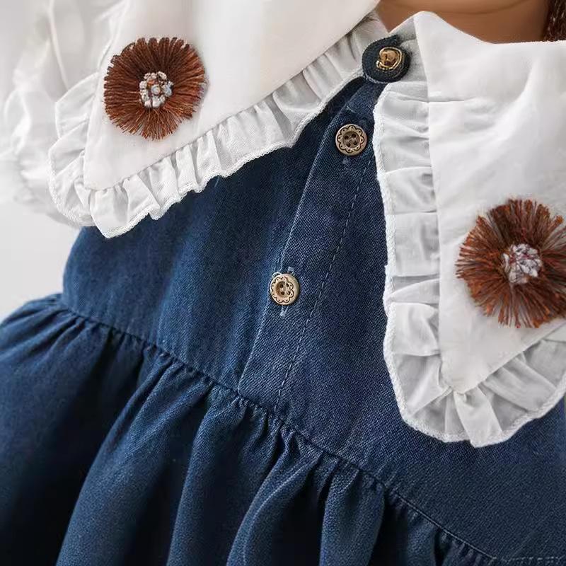 Sommer Mädchen Jeanskleid Baby Blume Kurzärmeliges Jeanskleid Kinderbekleidung Kinderkleid