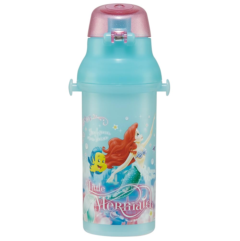Skater Water Direct Dishwasher Made In Disney 24 Years Children's Bottle, 480ml, Drinking, Plastic, One-Touch Operation, Safe, Japan, Ariel, Old,