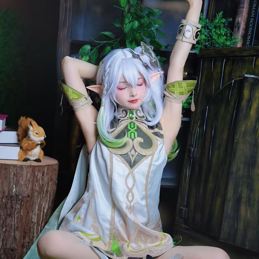 Nahida Cosplay Costume Lesser Lord Kusanali Full Set Dress Ears Wig Nahida Outfits for Comic Con
