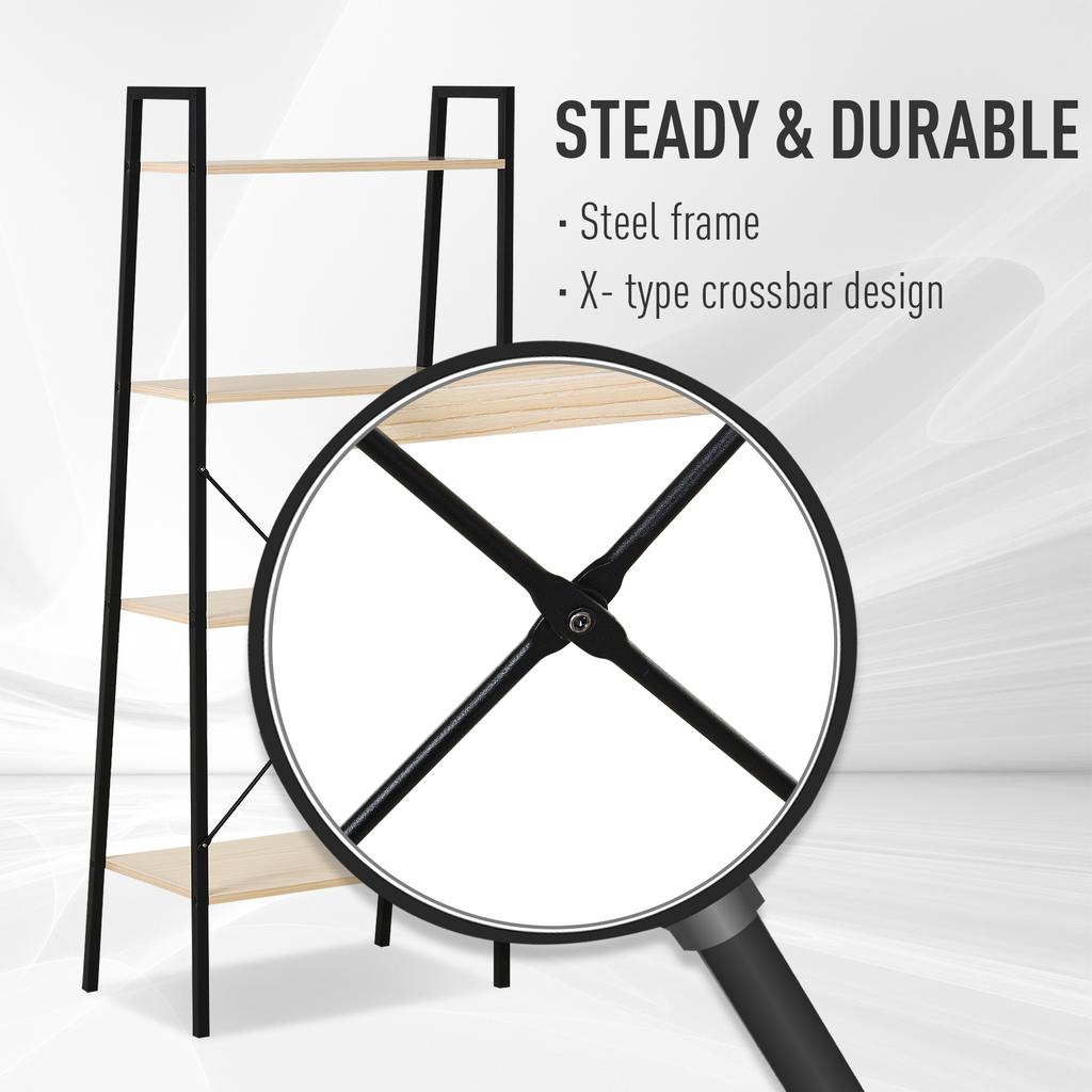 Ladder Shelf, Bookshelf, 4-Tier Industrial Storage Rack for Living Room, Bedroom, Kitchen, Oak and Black