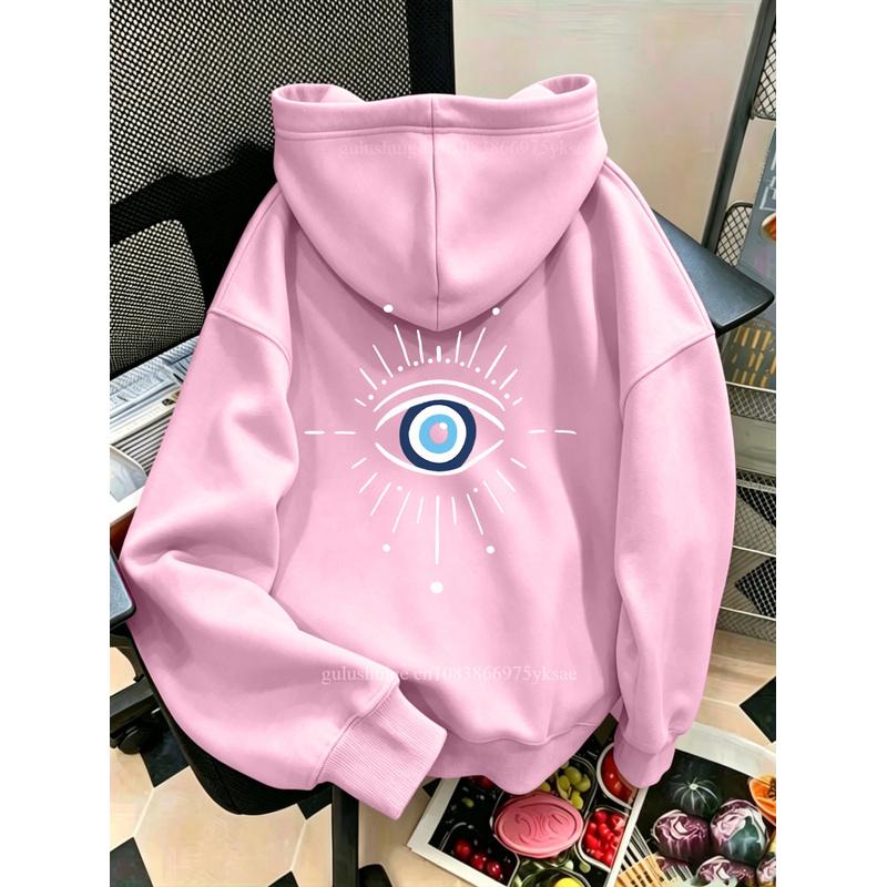 Women's Autumn Winter Halloween Streetwear Sweatshirt, 2026 Funny Blue Eye Graphic Print Oversized Hooded Pullover Tops
