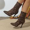 Leopard Print Sexy High-heeled Fashion Boots Women's 2025 Winter New Thin Heel Slimming Large Size Pointed Toe Booties