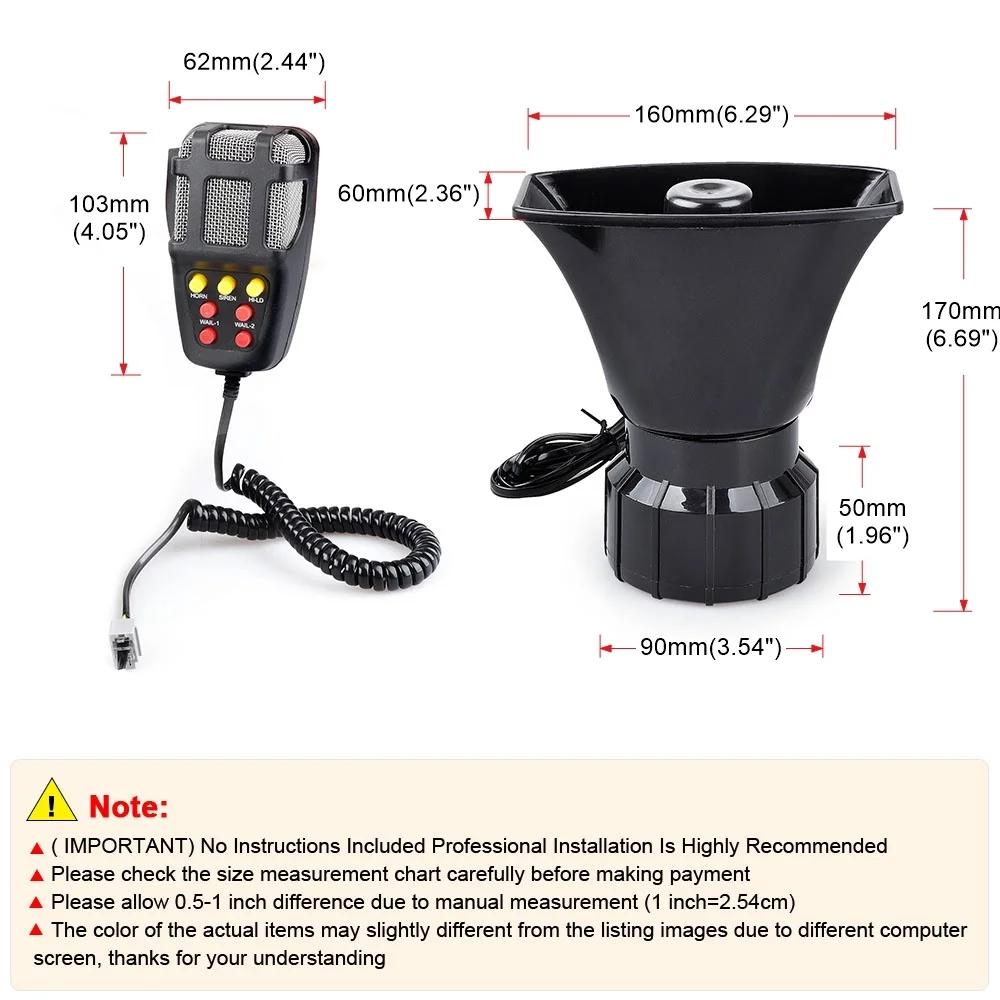 Car Alarm Horn DC 12V 100W 125dB 7 Sound with MIC Loud Motorcycle Siren Vehicle Truck Warning Loudspeaker Plastic Police Firemen