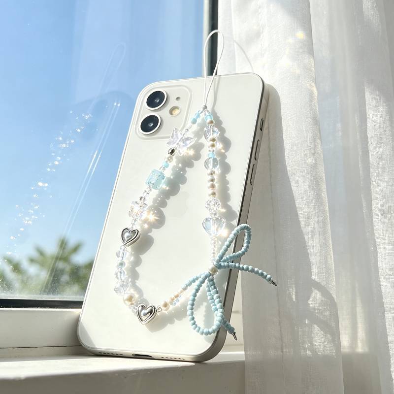 Style Korean Design Pink Blue Girl Bow Heart Phone Lanyard With Pvc Material For Girls And Women