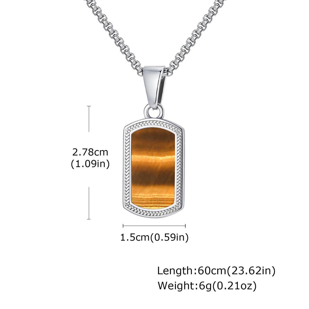 Stainless Steel Hip Hop Tiger Eye Gemstone Square Pendant PN-2162
