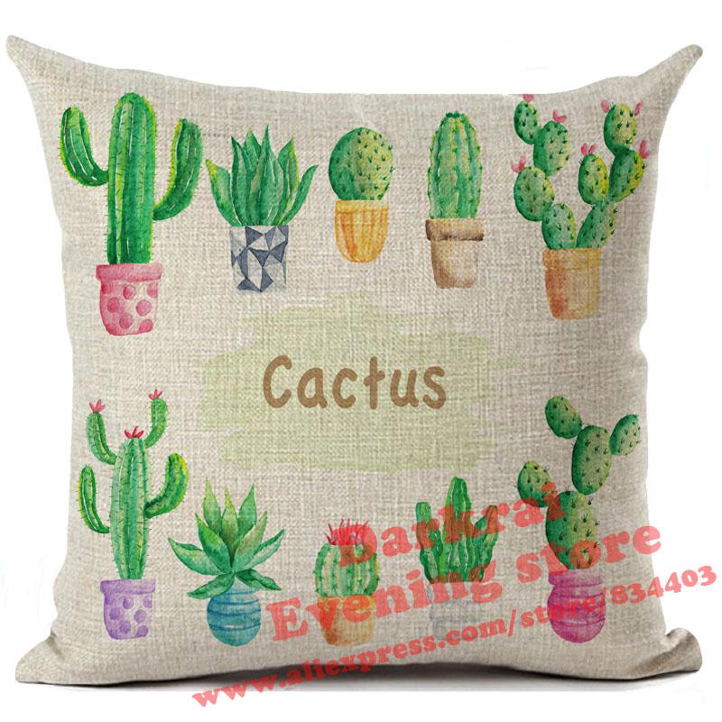 Housse de coussin Cactus Plantes Imprimées Lin Coussins Jetés Décoration de Maison Canapé Salon Housse de Coussin Décorative Cojines 45*45Cm