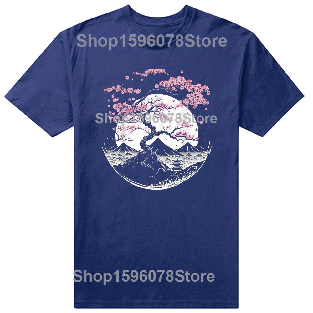 Japanese Cherry Garden Geisha Cherry Blossom Tshirt Women Womens Shortsleeved Round Neck Autumn and Winter Comfort Top