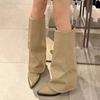 Fashion Knee High Heels Women Boots Leather Chunky Fashion Shoes Pointed Toe Snow Long Boots New Designer Pumps