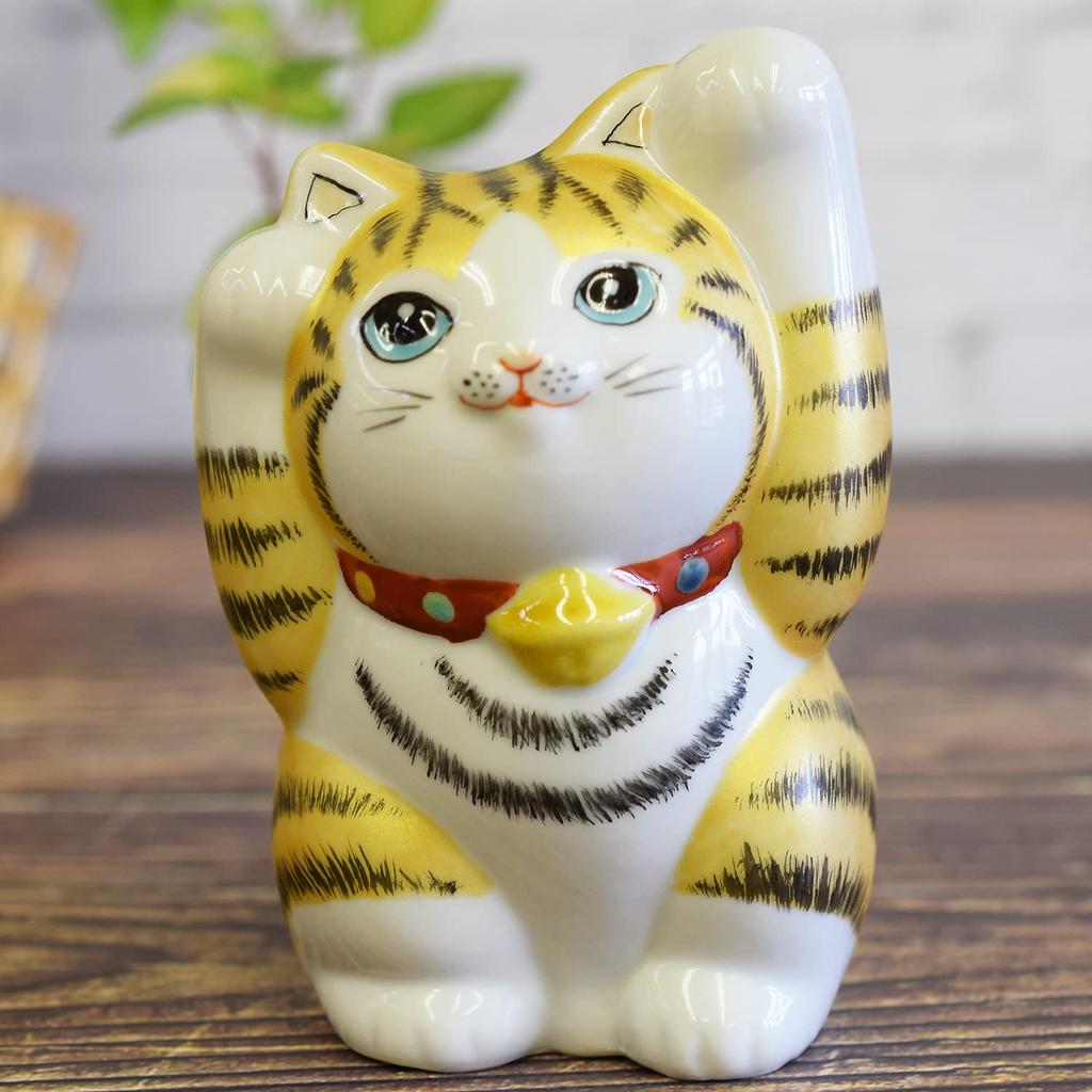 Waza no Kura Stylish Kutani Ware with both hands Feng perfect for grand and birthday Maneki-neko (beckoning cat) raised, gold-decorated, Shui,