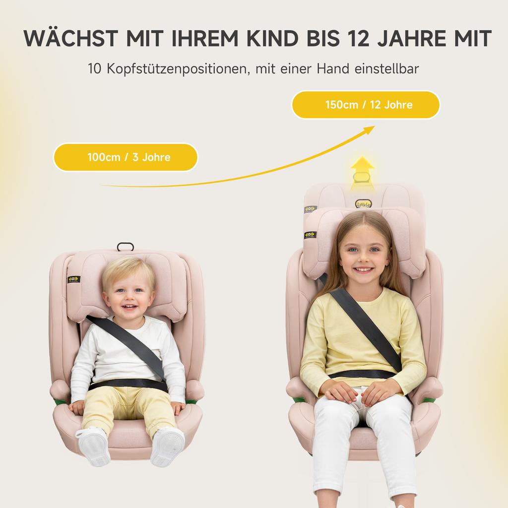 i-Size R129 Child Car Seat for 3.5 to 12 Years (100-150 cm), with Adjustable Backrest, Headrest, Side Impact Protection, Lightweight (Pink, ISOFIX)