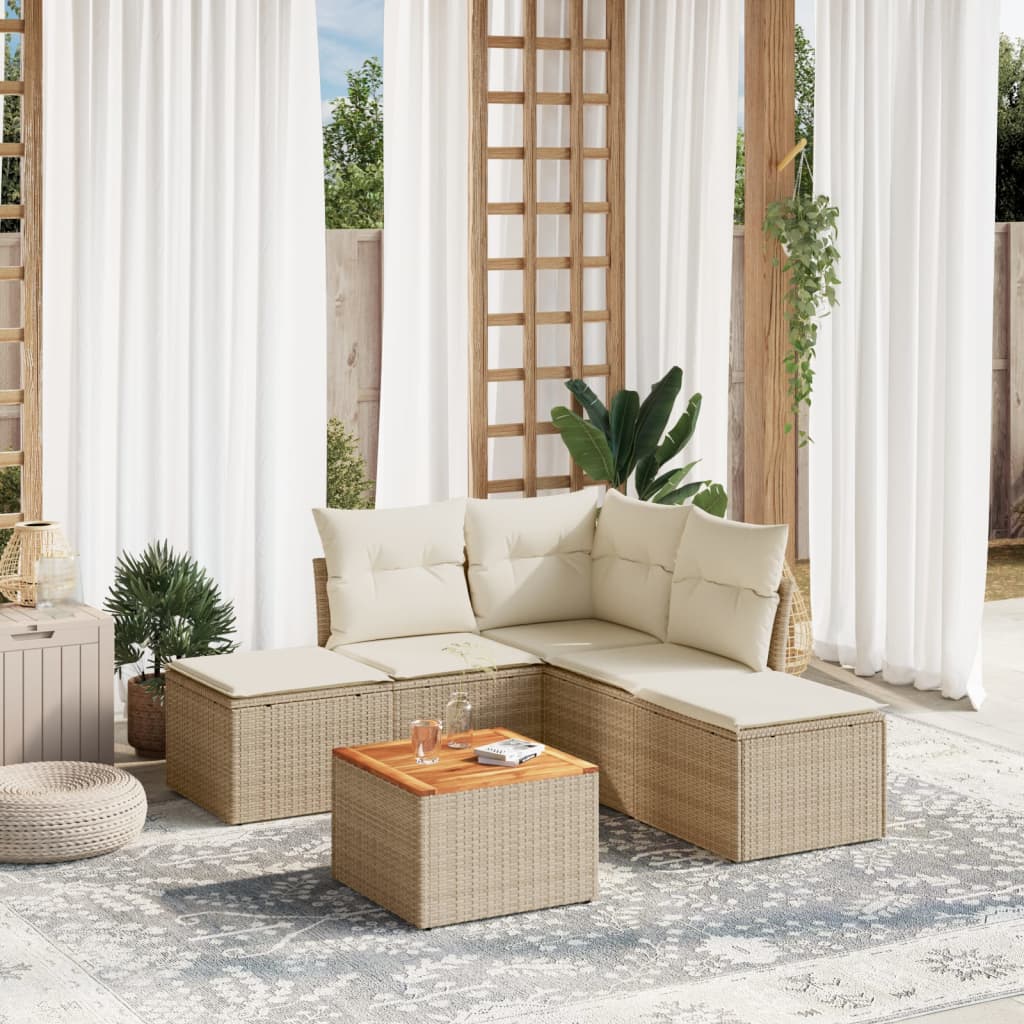 Vidaxl 6-Cz. Garden Furniture Set With Cushions, Beige, Poly Rattan
