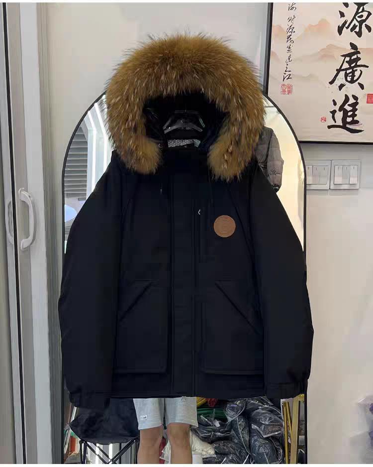 Big fur collar down jacket women's loose winter new couple pie overcome outdoor short thickened tooling jacket