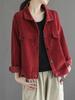 Velvet Corduroy Short Jacket Women Spring Autumn Solid Color Stand Collar Loose Small Size Casual Top Retro