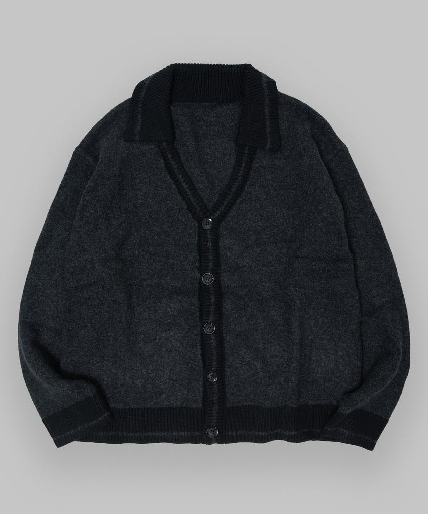 Black Moment Mix Cable Line Knit Collar Cardigan