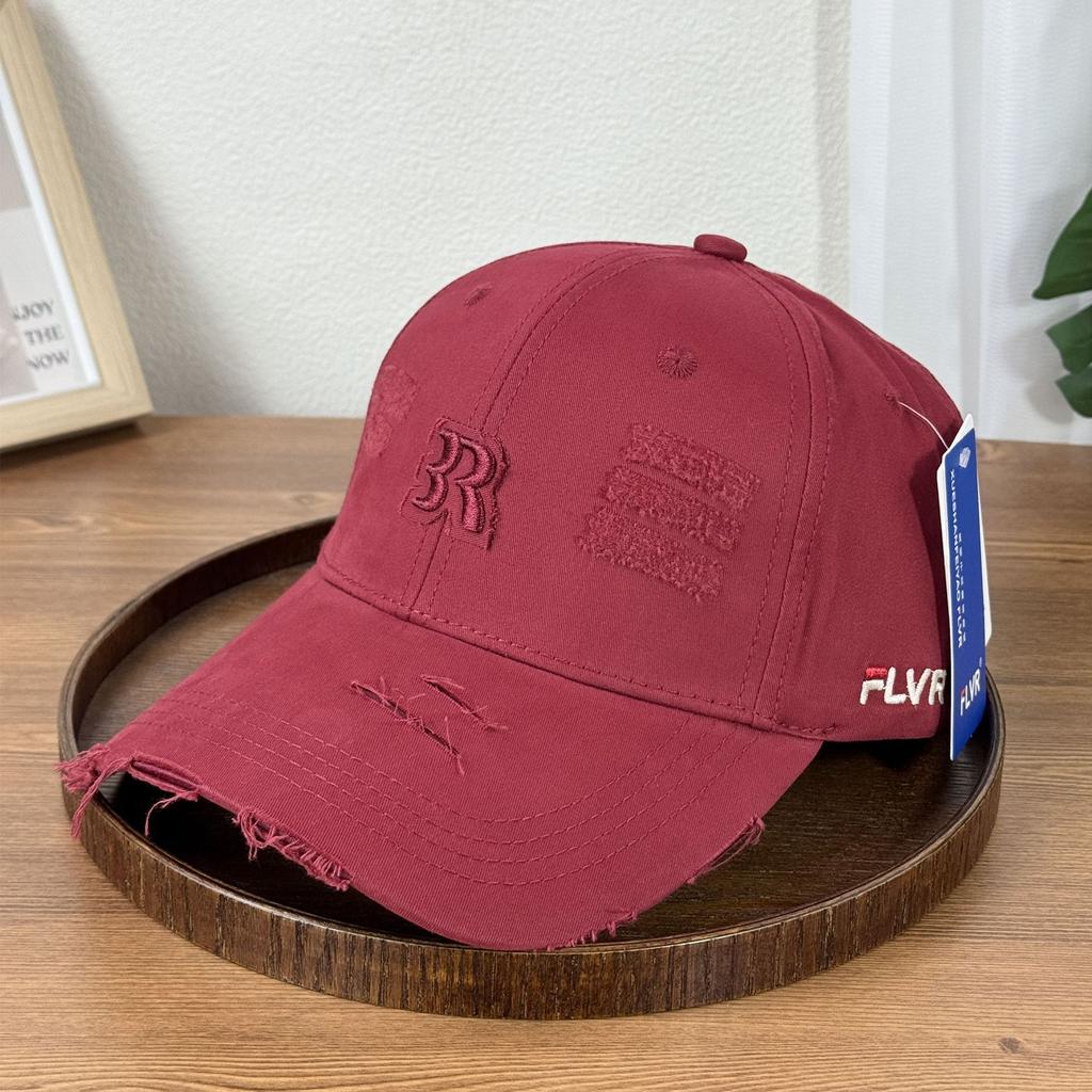Fashion Hat new R standard ripped baseball cap children ins style retro pure cotton big head circumference versatile thin face cap men's leisure