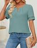 Summer Casual Women Loose Fit V Neck Short Sleeve Blouse Solid Color Tops Shirts