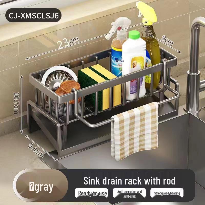 Multifunctional Wall-Mounted Kitchen Drainer Rack – New Style, Multi-Layer Carbon Steel Dishcloth Storage