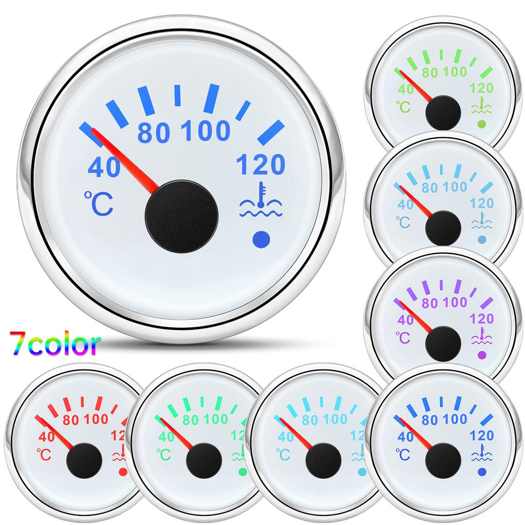 40~120℃ 52MM Water Temperature Gauge With Flashing Alarm Temp Sensor 10.2MM 7 Color Light for Marine Boat Yacht Car Auto 12V24V