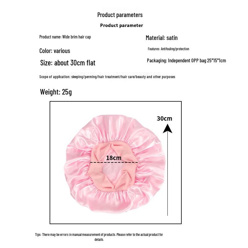 Adult Silk Satin Wide Brim Sleep Cap for Hair Care - European & American Style Postpartum Bath Hat