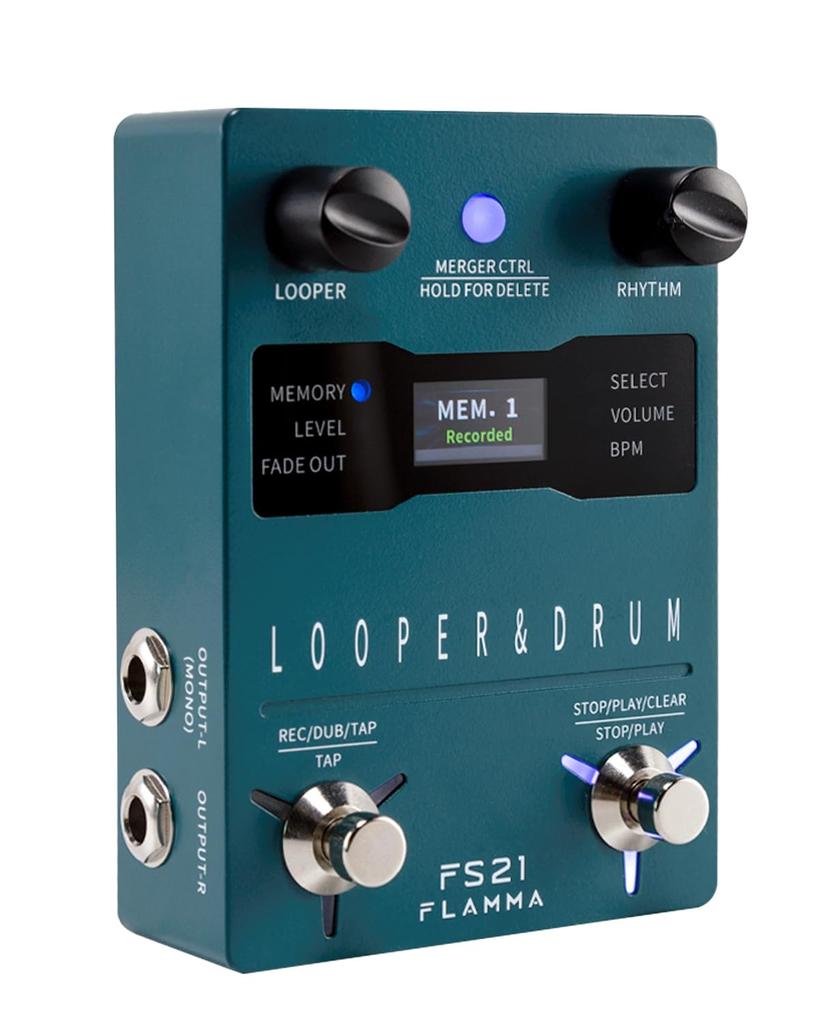 FLAMMA FS21 Drum Machine Looper Pedal, 160 Minuten Aufnahmekapazität, 100 Drums mit Groove-Unterstützung, Software-Bearbeitung, externe Fußschaltersteuerung, Grün