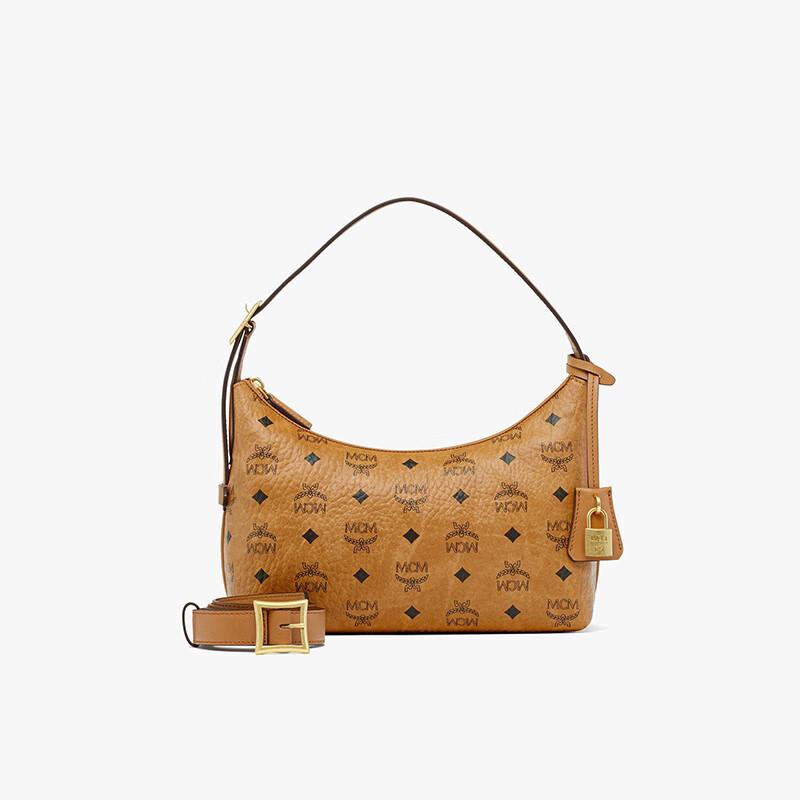 MCM AREN Visetos Monogram Small Shoulder Bag with Lock Charm