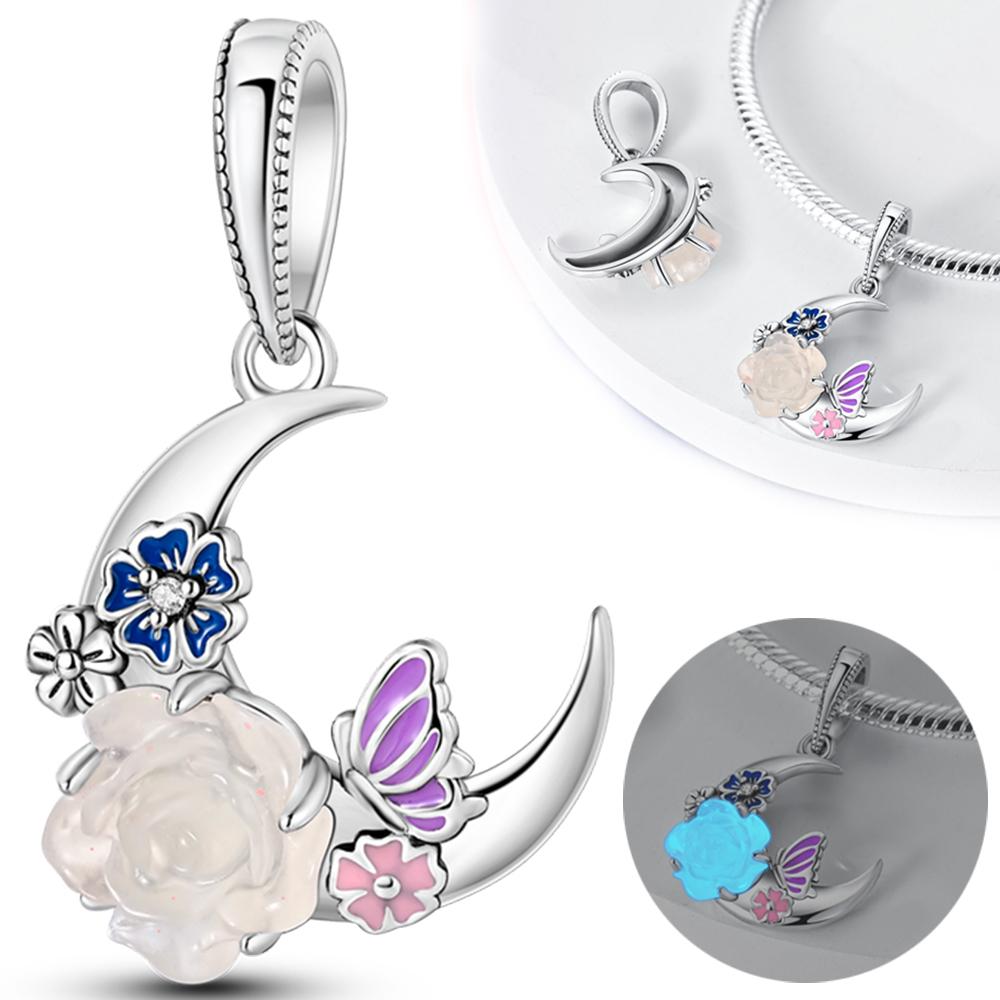 

Charms Plata Luminous Butterfly Flower Moon Pendants Fit Original Bracelets Charms For Women Jewelry Diy Making Gifts