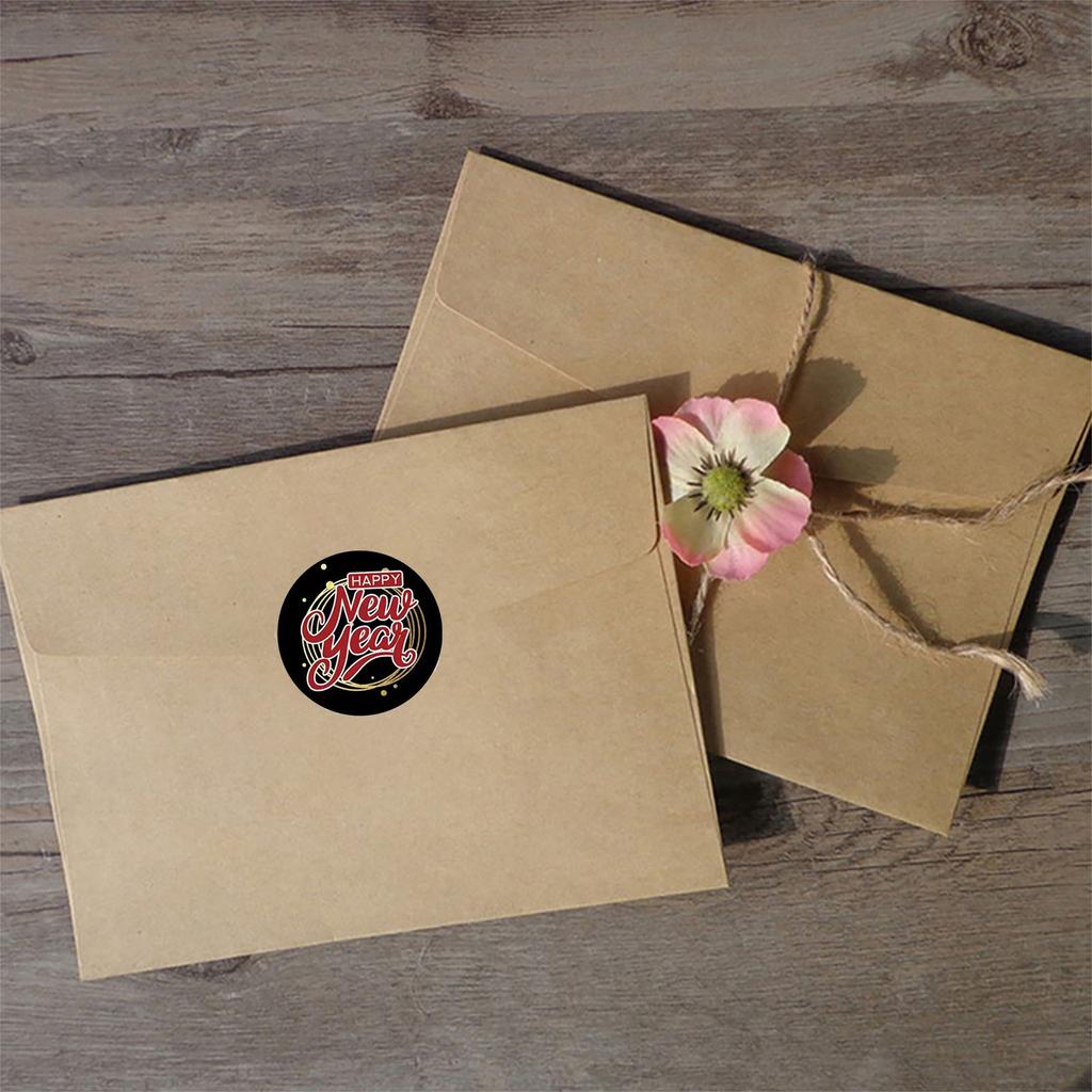 500 Counts Happy New Year Sticker Round Sealing Sticker for Christmas Card Letter Envelope Self-Adhesive Wrapping Labels