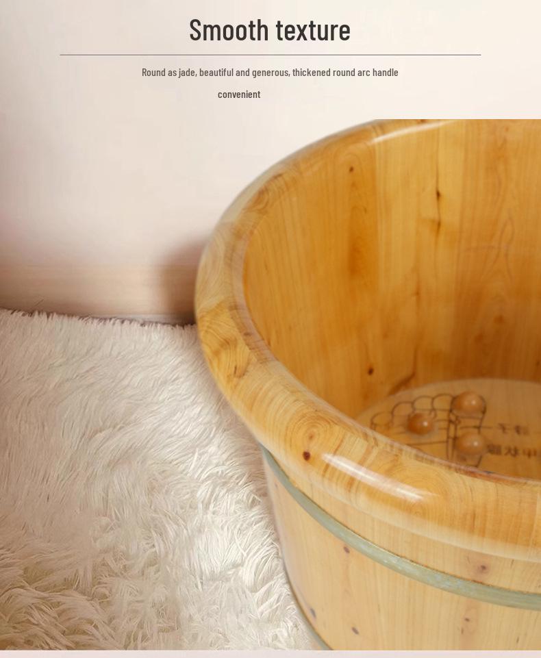 Cedar Wood Foot Bath Basin with Acupoint Massage - Household Wooden Soaking Bucket