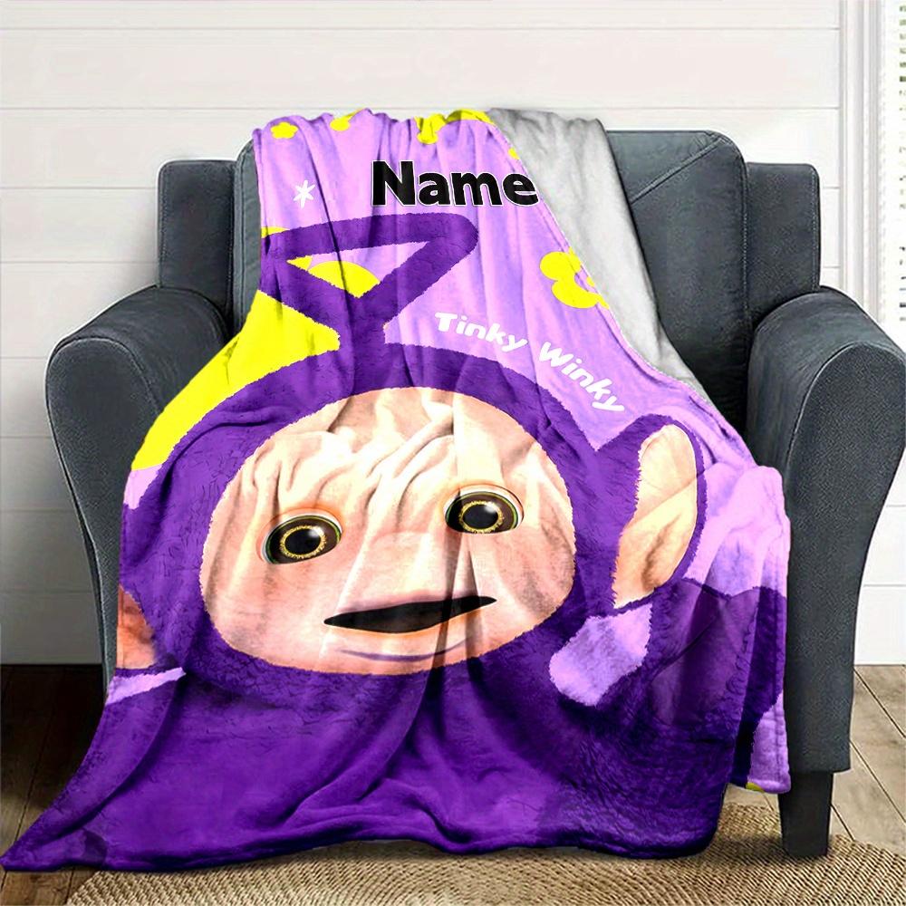 Tinky Winky Teletubbies Purple Theme Blanket Personalized Name Soft Warm And Versatile For Sofa Bed Office And Travel Machine Washable Comfortable In