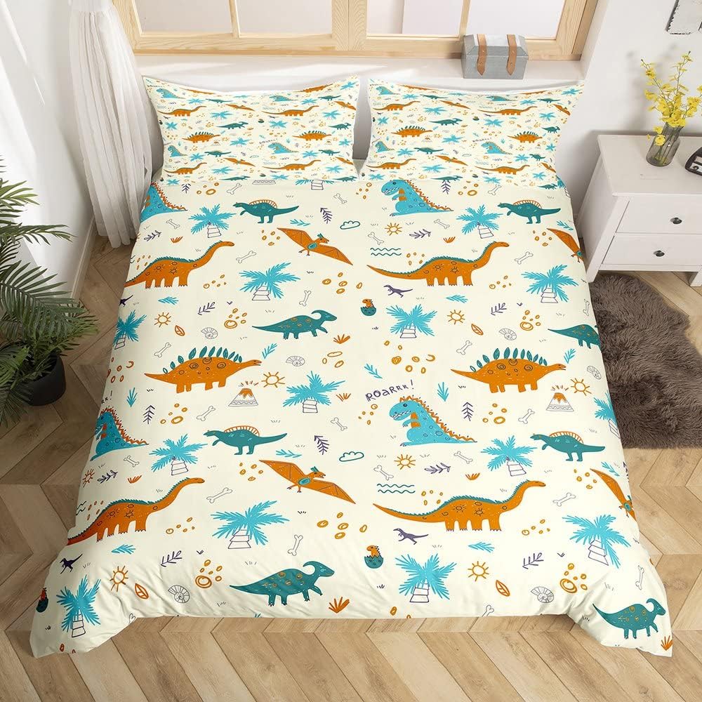 Cartoon Dinosaur Duvet Cover Kawaii Dinosaurs Bedding Set Jungle Ancient Animals Comforter Cover For Girls Boys Full King Size