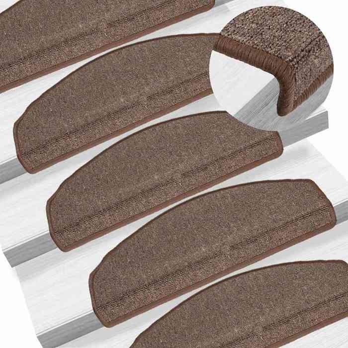 VidaXL Tapis d'escalier 15 pièces 65 x 24 x 4 cm Marron café Demi-rond Grand 133888