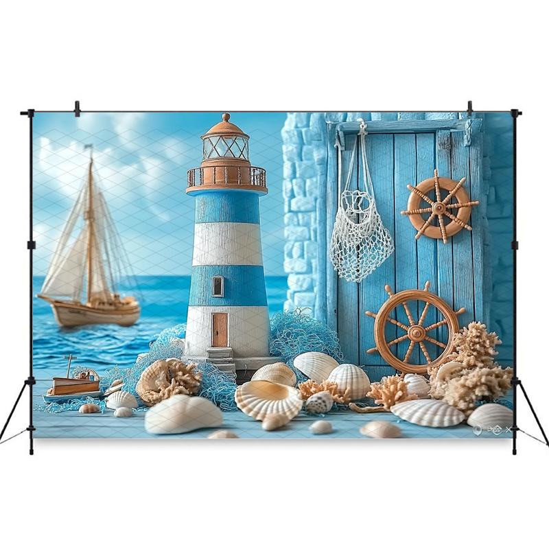 Mocsicka Photography Background Birthday Children Baby Shower Portrait Backdrop Blue Watchtower Ship Pattern Decors Photo Studio