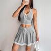 2026 Summer Women's Halter Strap Lace Mini Skirt Two-Piece Casual Sportswear Set
